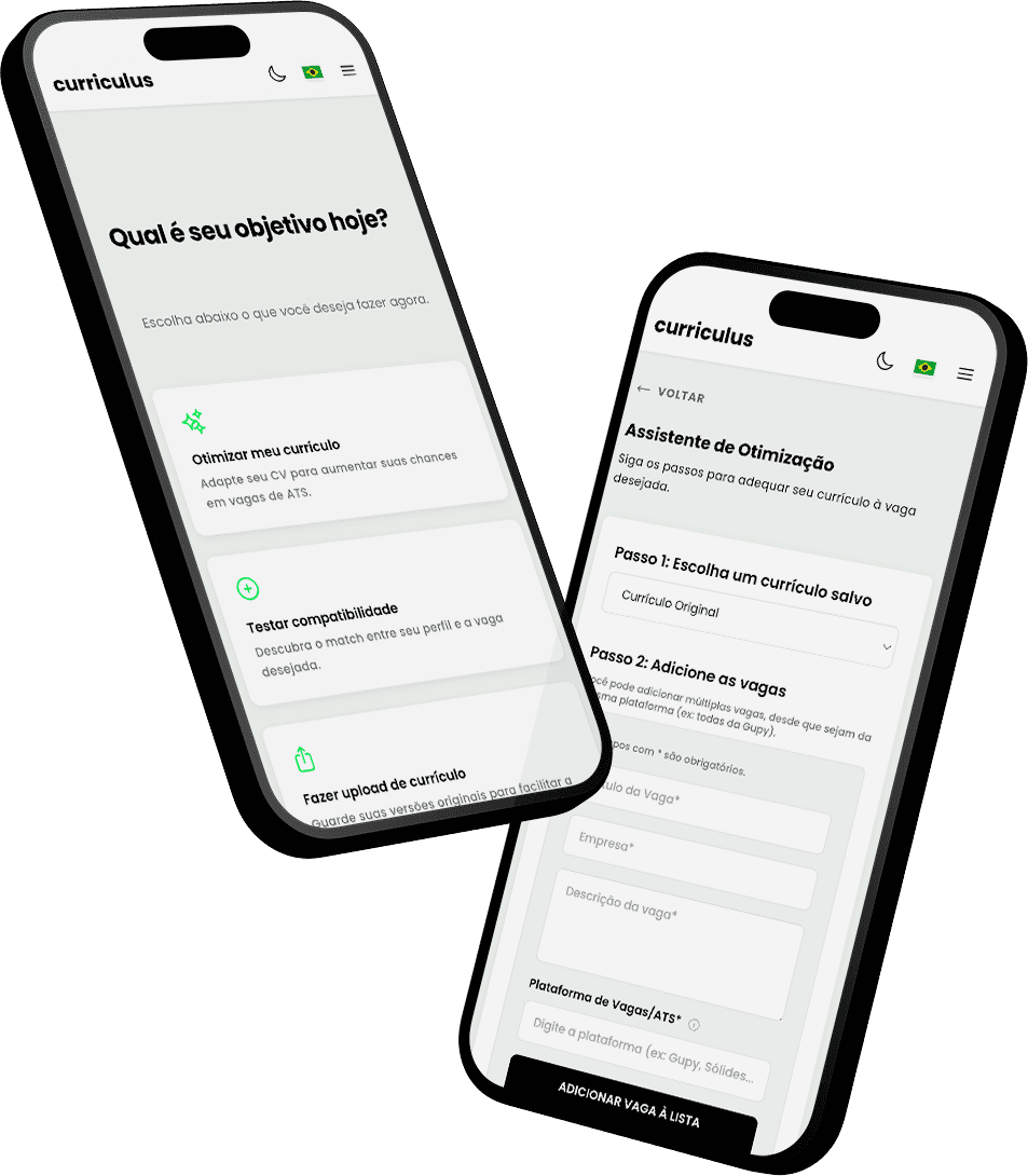 Mockup do aplicativo Curriculus exibido em dois iPhones